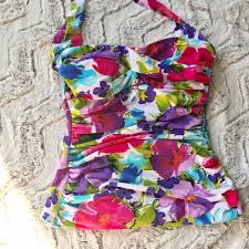 Catalina Tankini Bathing Suit Swim Top Floral 8 10