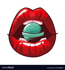 y female lips with lollipop pop art