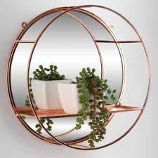 Rose Gold Round Mirror Shelf Metal Wire