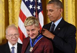 President barack obama (r) in the east room president barack obama presents the presidential medal of freedom to saturday night live creator and producer lorne michaels during a ceremony in the white. Ellen Degeneres Gets Emotional During Presidential Medal Of Freedom Ceremony Ew Com