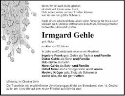Irmgard Gehle -Die Trauerfeier | Nordkurier Anzeigen