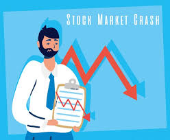 businessman with stock market crash icons