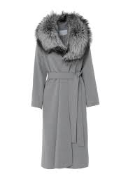 Fur Collar Detailed Cachet Grey Coat Gızıa