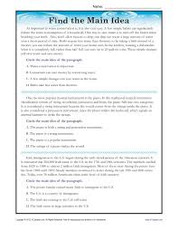 main idea reading page worksheet