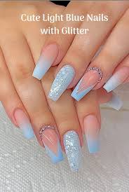 Light blue nails, loro piceno, italy. Cute Stunning Light Blue Nails With Glitter Blue Glitter Nails Baby Blue Nails Blue Coffin Nails
