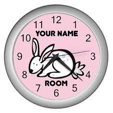pink personalized rabbit wall clock
