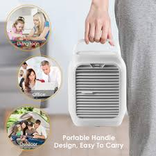Ntmy portable air conditioner fan, mini evaporative air cooler with 7 colors led light, 1/2/3 h timer, 3 wind speeds and 3 spray modes for office, home, dorm, travel (white) 3.7 out of 5 stars. Air Conditioners Portable Air Conditioner Fan Oyrgcik Mini Air Conditioning Fan Personal Space Air Cooler Misting Fan Small Evaporative Desktop Fan Air Circulator Purifier Humidifier For Office Dorm Nightstand Black Evaporative Coolers