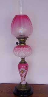Victorian Oil Lamp With Cranberry Milk