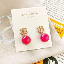 pink agate earrings nwt dust bag