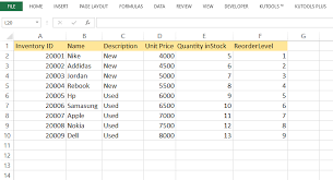 how to make an inventory list in excel