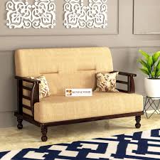 Solid Wood 2 Seater Wooden Sofa Set For