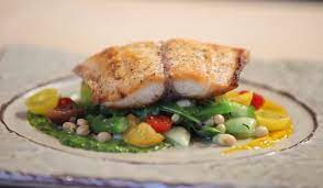 grilled cobia on three bean salad eat