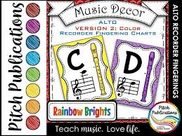 Alto Recorder Fingering Chart Posters V2 Color Music Decor Rainbow Brights