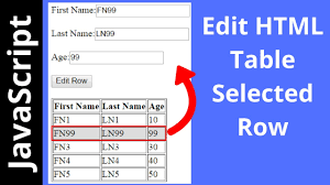 how to edit html table selected row
