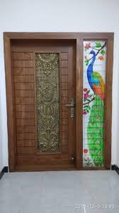 Door Design Brown Colour With Glass