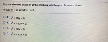 standard equation of the parabola