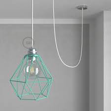 Shabby Chic Swag Lamp Coastal Beach Pendant Light With Turquoise Diamond Light Bulb Cage White Color Cord Creative Cables