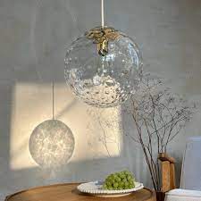 Glass Globe Pendant Light With Brass