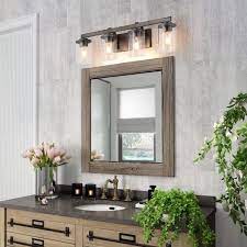 Tried to find something else but i. Lnc Farmhouse Bathroom Vanity Light 4 Light Rust Gray Rustic Bathroom Wall Sconce Industrial Farmhouse Vanity Lighting A03410 The Home Depot