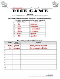 Er Verb Conjugation Practice French Dice Game