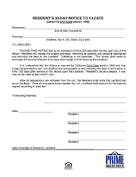 30 day notice template forms