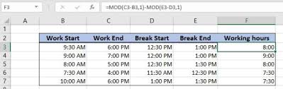 calculate the net work hours in excel
