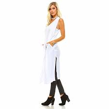 Isaac Liev Womens Long Open Front Cardigan Vest With Pockets And Side Slit Medium White