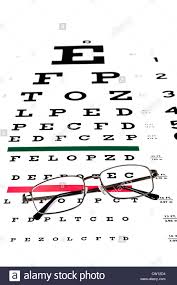 A Pair Of Reading Glasses On A Snellen Eye Exam Chart To