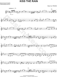 The recommended time to play this music sheet is 03:38, as verified by virtual piano legend, mark chaimbers. Yiruma Kiss The Rain Bb Instrument Sheet Music Trumpet Clarinet Soprano Saxophone Or Tenor Saxophone In Bb Major Download Print Sheet Music Violin Sheet Music Flute Sheet Music