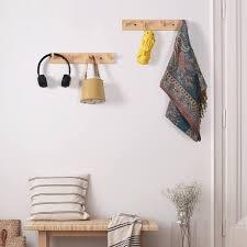 Oumilen Wall Mounted Wood Coat And Hat Rack 4 Hooks Light Brown