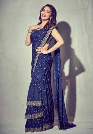 royal blue tiered ruffle saree