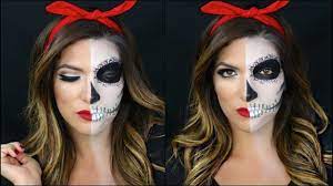 half skull half pin up halloween makeup