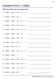 5 Digit Numbers In Standard Form Worksheets