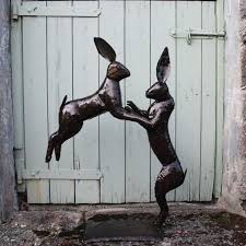 Large Boxing Hares Garden Sculpture