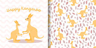 Cute Kangaroo Seamless Pattern With Illustration Cartoon
