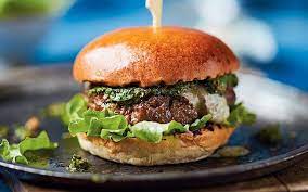 Make a thumb print in the center of each patty to keep the burgers from bulging out when cooking. Home Made Beef Burgerwith Chimichurri Sauce Recipe