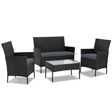 Patio furniture outdoor setting bistro set chair table 3 piece rattan. Outdoor Table Chair Set Gardeon 4 Piece Black Theponcer