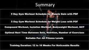 5 day gym workout schedule with pdf
