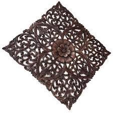 Square Wood Carved Wall Art Asian Home