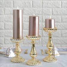 3 Gold Mercury Glass Pillar Candle