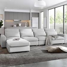 Magic Home 129 9 In Convertible Large L Shape Feather Filled Sectional Sofa Couch With Reversible Ottoman Chaise For Living Room Gray