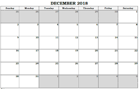 2018 December Calendar