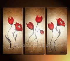 3 Panel Red Flower Group Oil Painting