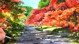 水彩画】紅葉の木々を美しく描くポイント【京都・二尊院】 - YouTube