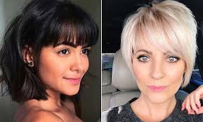 The deep side parting and diagonal bangs create lovely harmonious framing for her beautiful face, while the platinum and flaxen blonde. 23 Trendy Ways To Wear Short Hair With Bangs Stayglam