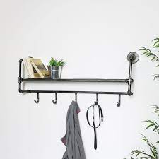 industrial wall shelf with hooks