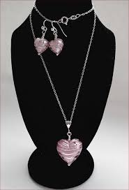 Murano Glass Heart Pendant And Earrings Set