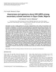 pdf awareness and opinions about hiv aids among secondary school pdf awareness and opinions about hiv aids among secondary school teachers in ogun state ia