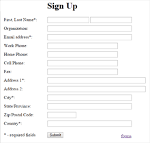 html code for sign up form