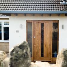 wooden front doors with glass bath